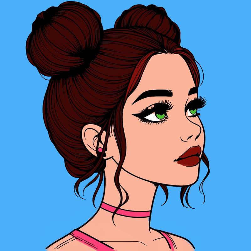 realistic girl with buns on the top of her head