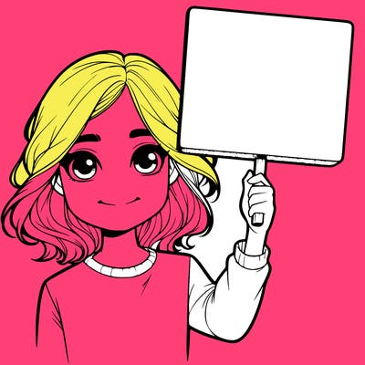realistic girl holding up a sign