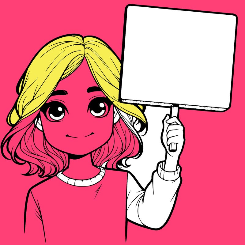 realistic girl holding up a sign
