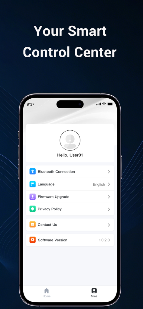 Smart Stencil - User interface of the Smart Stencil app settings screen showing options for Bluetooth connection and firmware upgrades.