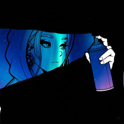 a realistic girl, spray painting