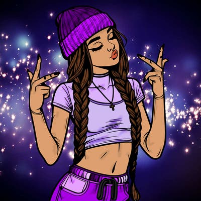realistic teenage girl with braids and a beanie and crop top doing 🫶🏼