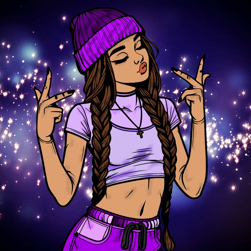 realistic teenage girl with braids and a beanie and crop top doing 🫶🏼