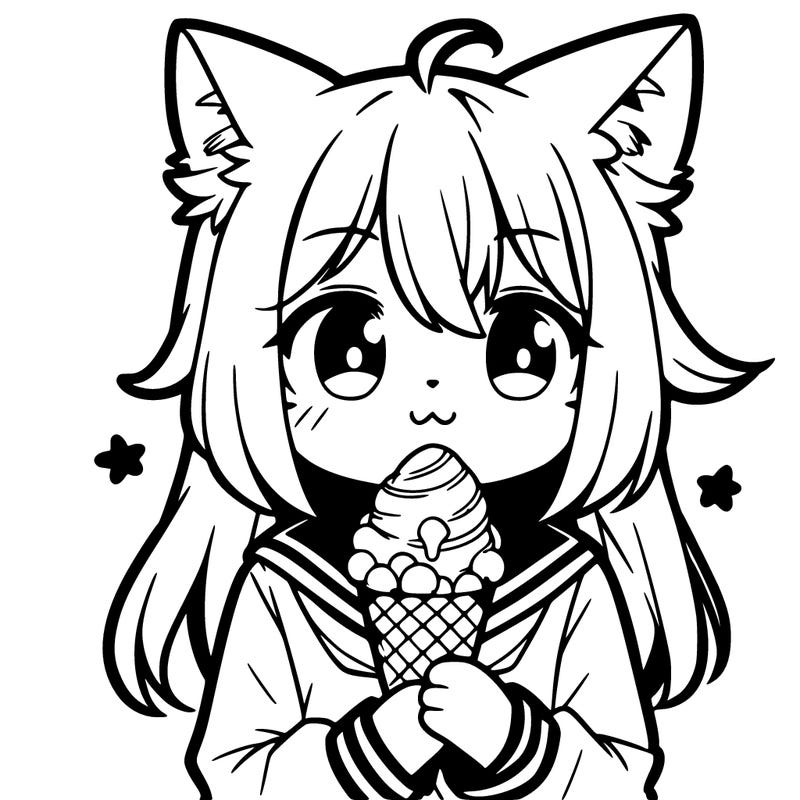 anime cat with ice cream