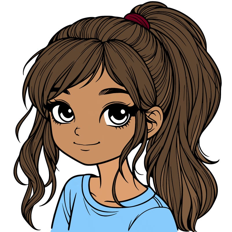 realistic girl with ponytail