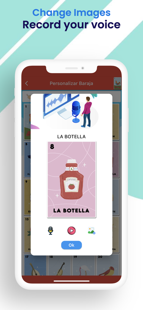 Baraja de Lotería Mexicana - Interface for customizing Mexican Loteria cards with custom voice recordings and images