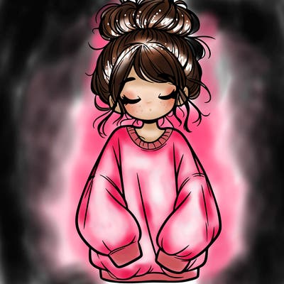 girl with baggy sweatshirt and messy bun