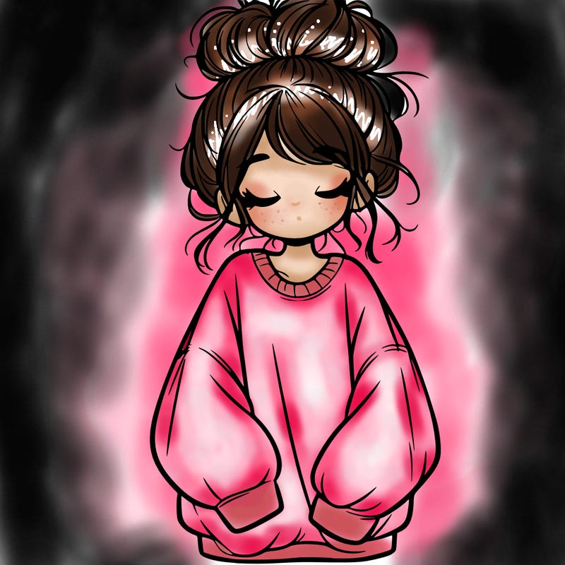 girl with baggy sweatshirt and messy bun