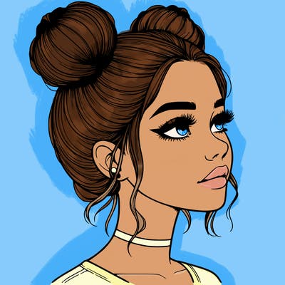 realistic girl with buns on the top of her head