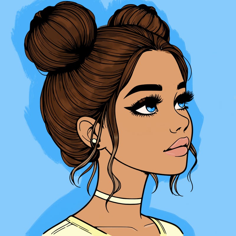 realistic girl with buns on the top of her head