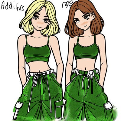 two girls with crop top with baggy pants