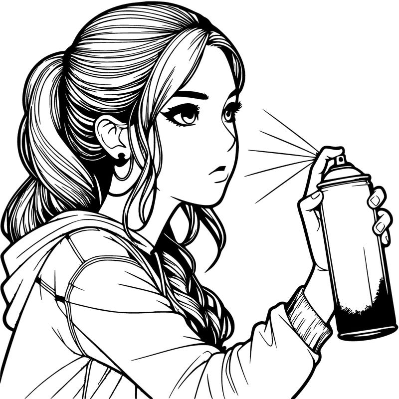 realistic girl is spray painting  her