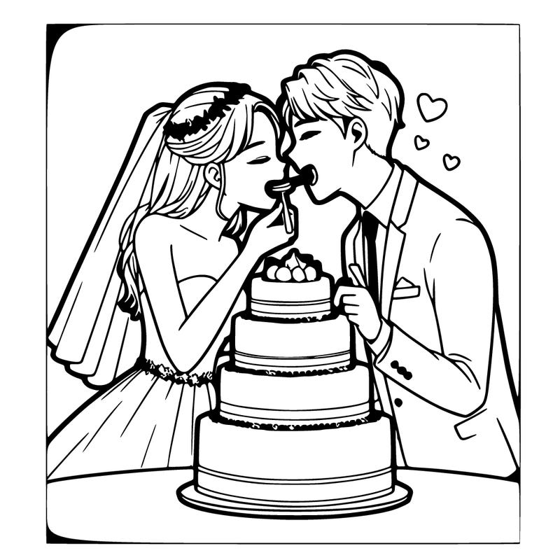 couple taking the first bite of their wedding cake