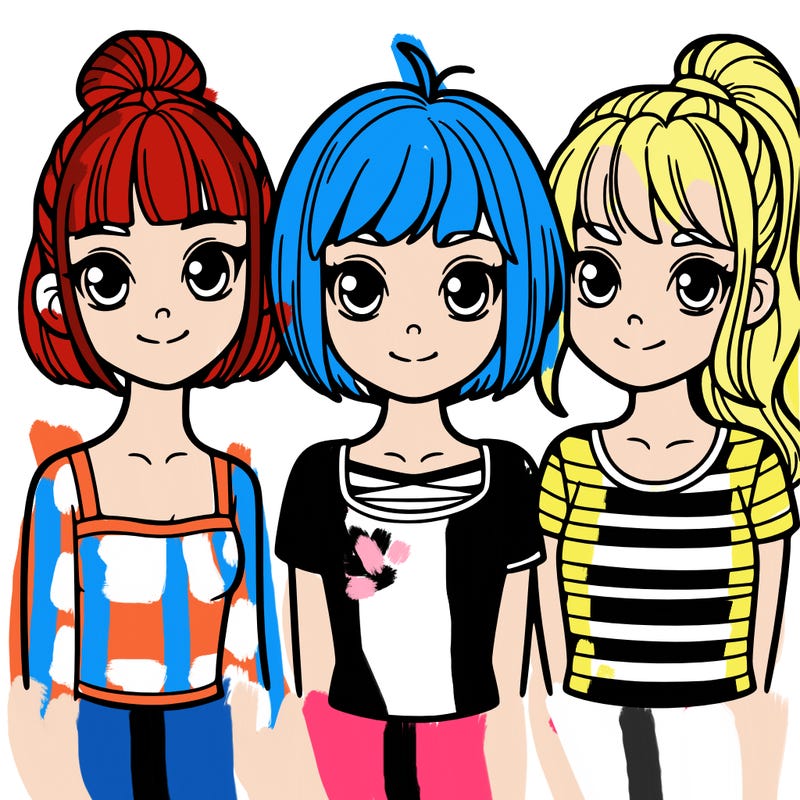 three girls: two girls with short hair ,and a girl with a long ponytail