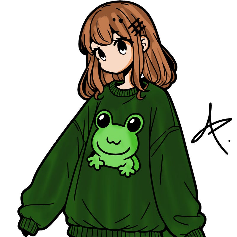 girl wearing frogging sweatshirt