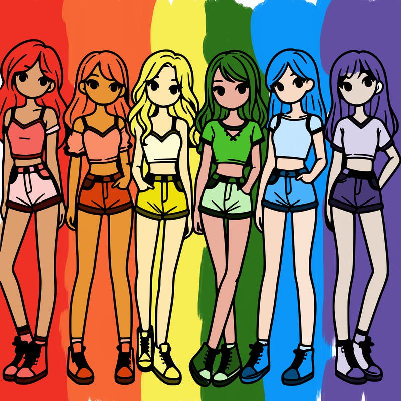 a group of girls wearing crop tops and shorts