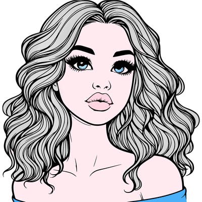 realistic girl with wavy hair and lips