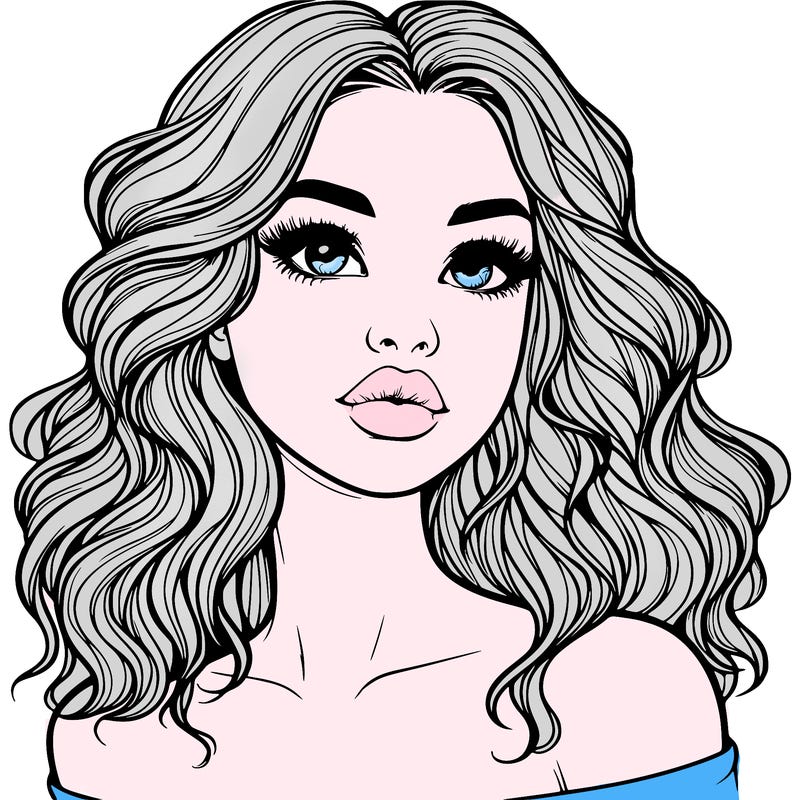 realistic girl with wavy hair and lips