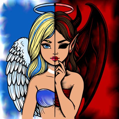 realistic angel half demon