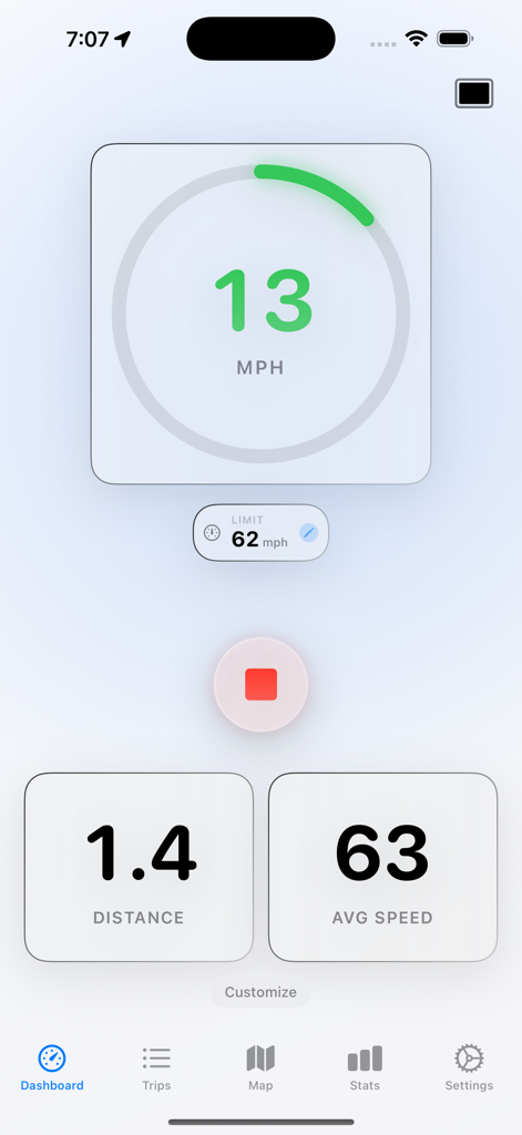 Speedometer Hud Simple - Minimalist dashboard interface of the Speedometer Hud Simple app showing current speed and driving statistics