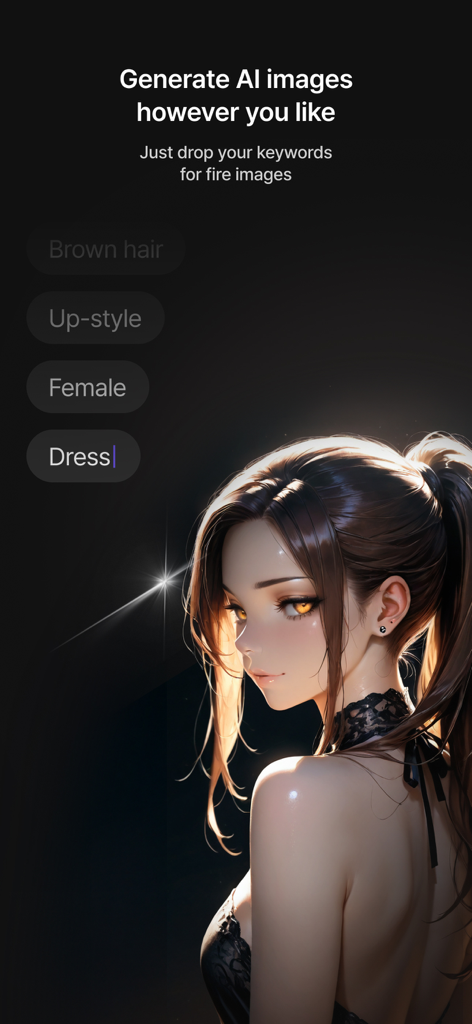 zeta — AI Chat, Live Stories - Anime character generation in Zeta app using keyword tags