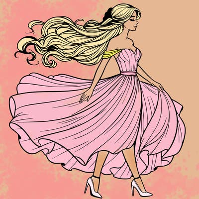 realistic woman in a dress flowing in the wind