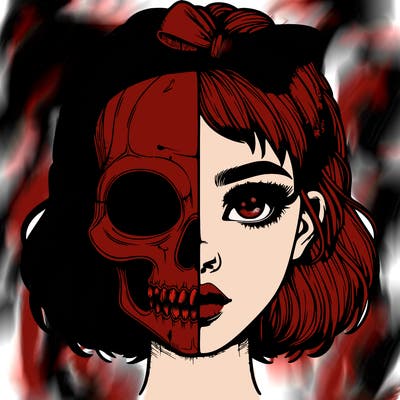 realistic girl with half skull mask