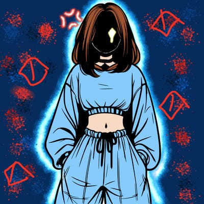 realistic girl faceless with baggy pants and a crop top