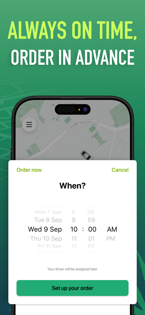 Maldives Rides: Nala Taxi - Interface para agendar uma corrida com antecedência no aplicativo Nala Taxi nas Maldivas