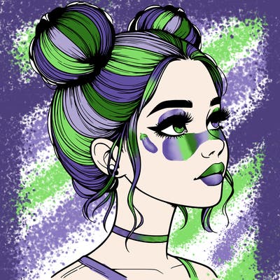 realistic girl with buns on the top of her head