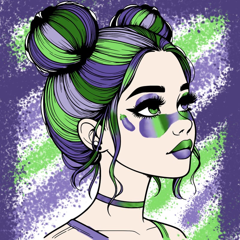 realistic girl with buns on the top of her head