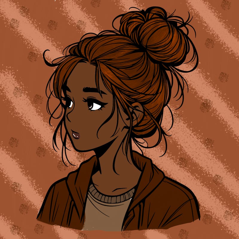 realistic teenage girl with a messy bun