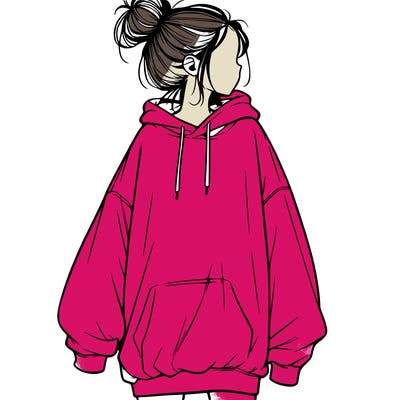 realistic girl with a oversized sweatshirt on and a bun