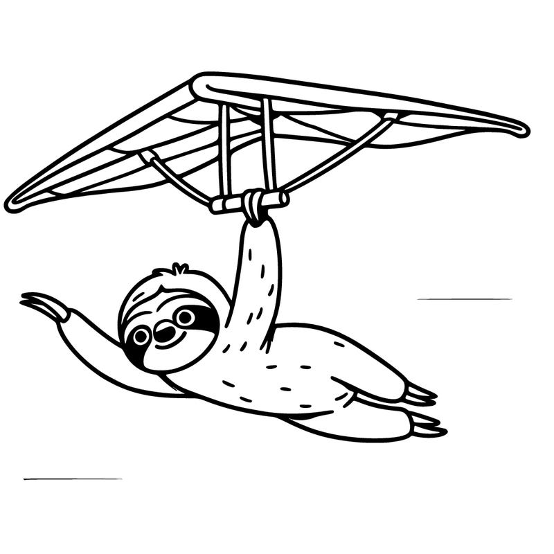 a sloth hang gliding slowly through a clear blue sky