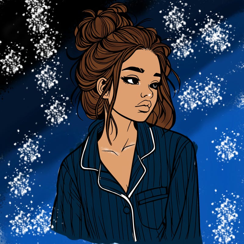 realistic woman with pajamas on and a messy bun