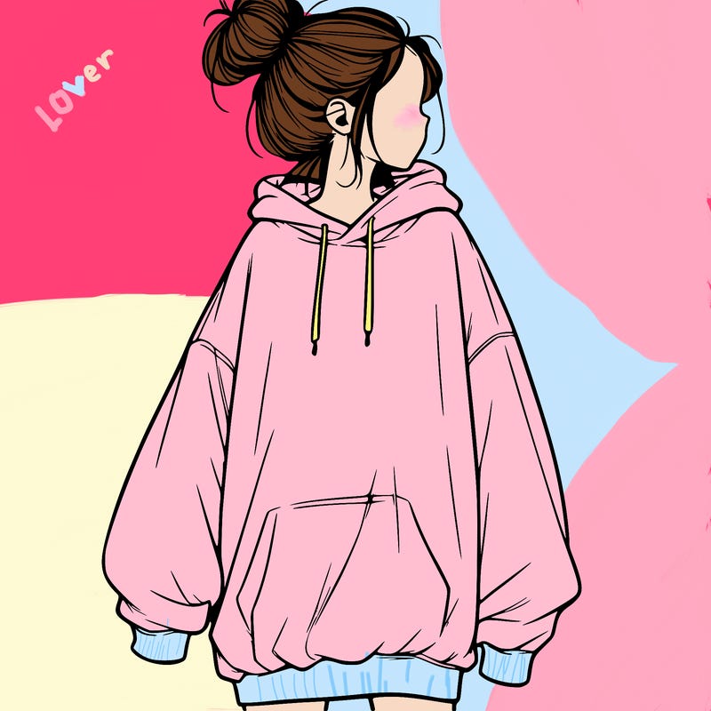 realistic girl with a oversized sweatshirt on and a bun