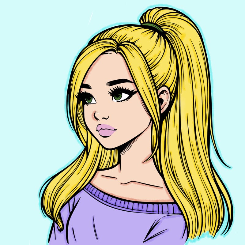 realistic girl with a high ponytail