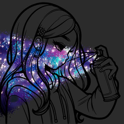 a realistic girl spray painting