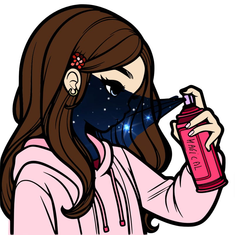 a realistic girl spray painting