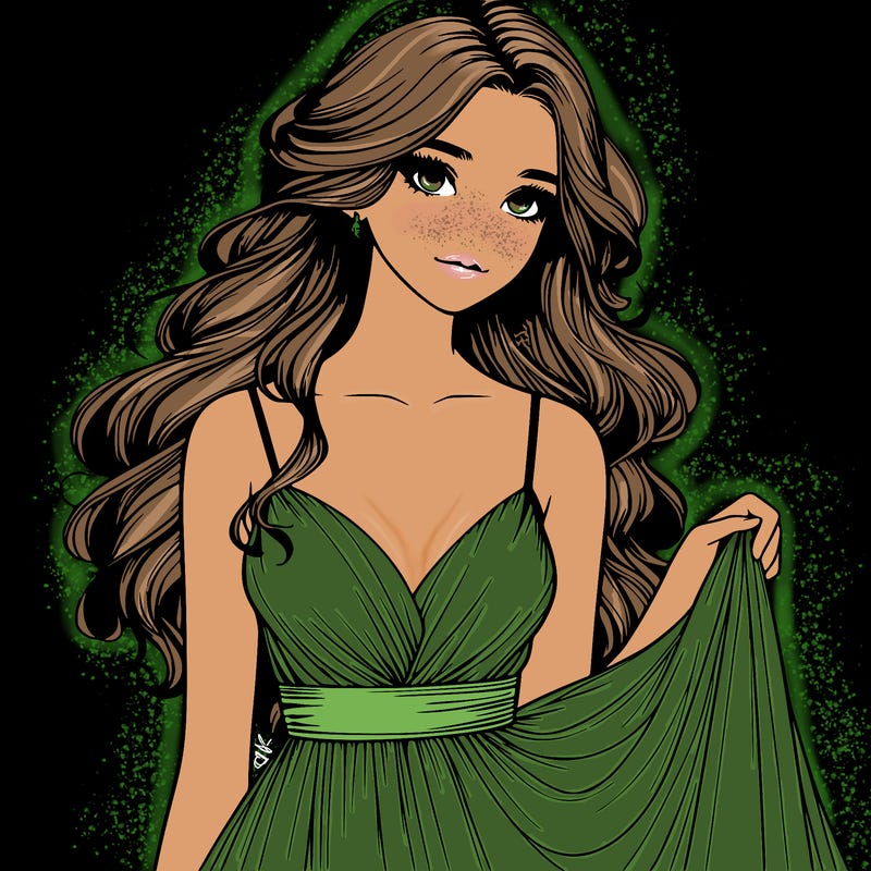 realistic girl in flowy silky prom dress