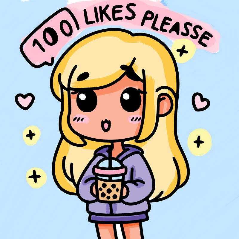 girl holding boba while saying 100 likes please