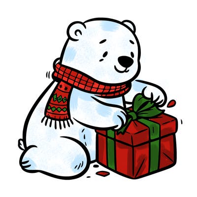 polar bear wrapping a present