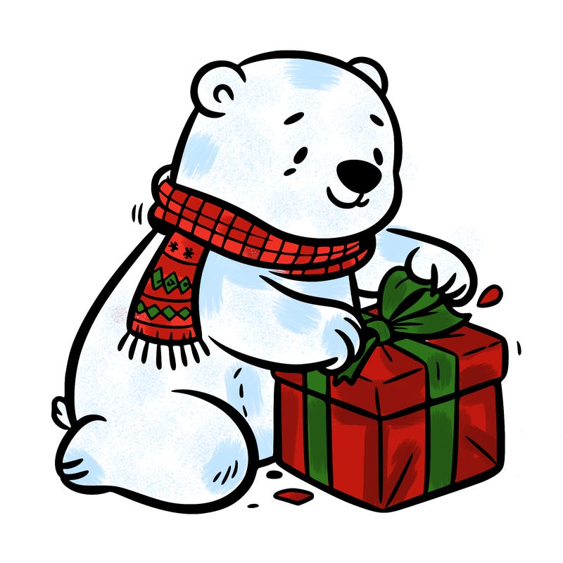 polar bear wrapping a present