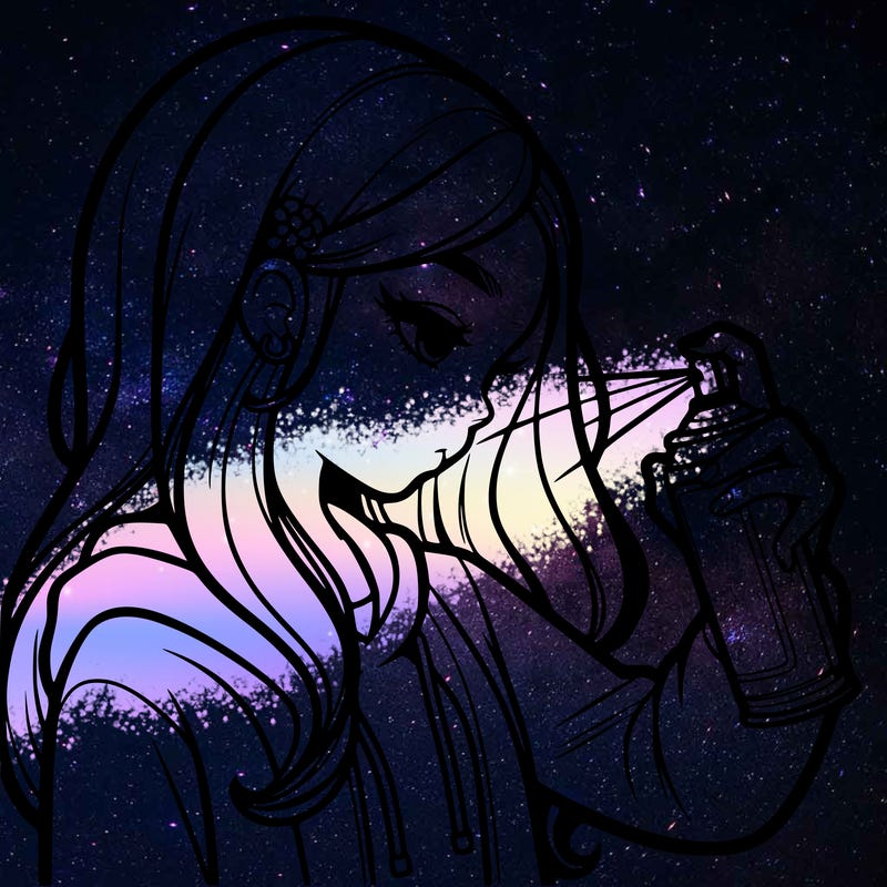 a realistic girl spray painting