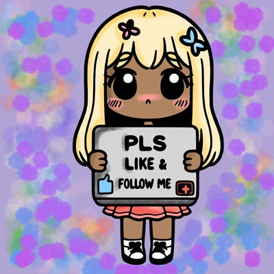 girl holding a sign that says pls like and follow me
