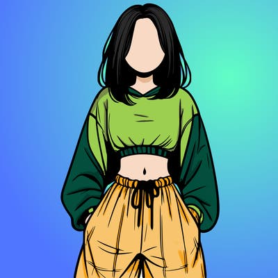 realistic girl faceless with baggy pants and a crop top
