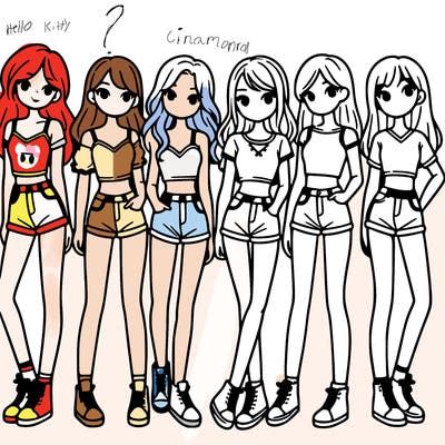 a group of girls wearing crop tops and shorts