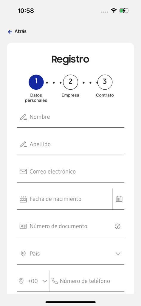 Experts APP - Experts APP registration form showing personal data fields for new users
