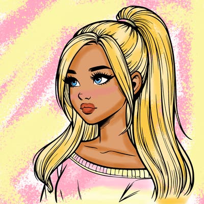 realistic girl with a high ponytail