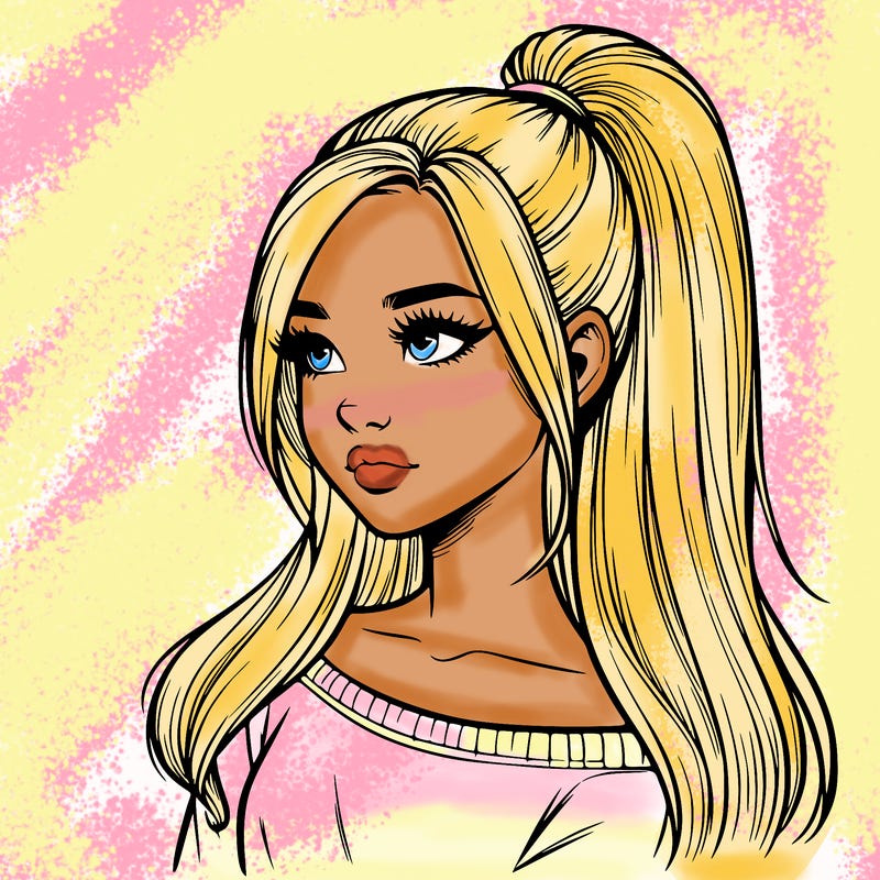 realistic girl with a high ponytail